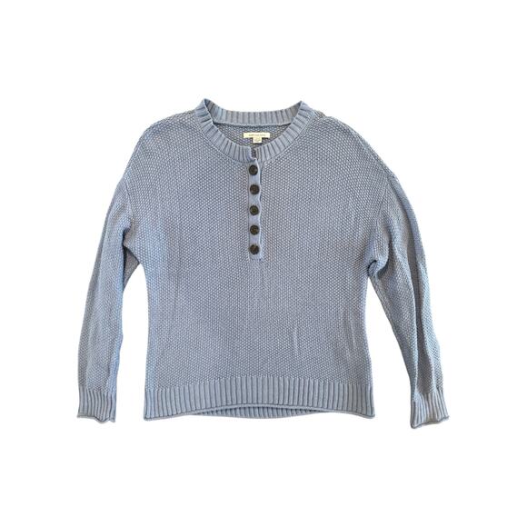 American Eagle Blue Knit Henley Sweater Women’s Medium Button Front Long Sleeve - Picture 2 of 10
